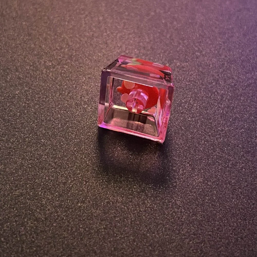 Pink Translucent Strawberry Keycap for OEM Mechanical Keyboard with Cross Axis